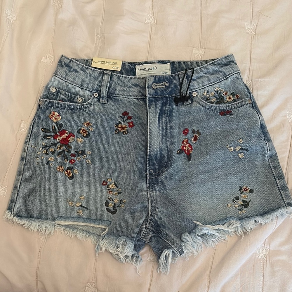 Floral Embroidered Denim Shorts
